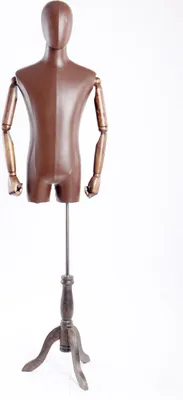 Produktbild von A-1T-G Mann Kunstlederbezug in Braun Schneiderbüste Torso Mann Egghead Arme und Finger aus Holz verstellbar