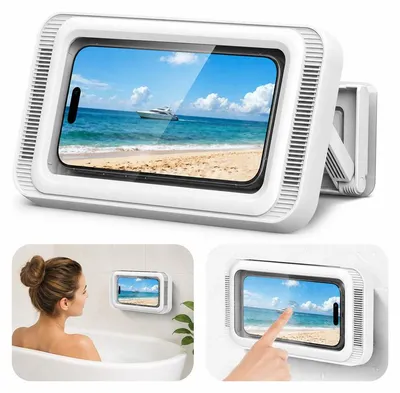 Produktbild von Wasserdichte Handyhalterung Dusche mit Anti-Beschlag Schutz, 360° verstellbar, Saugnapf Befestigung ohne Bohren, für Bad & Küche