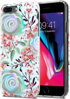 Produktbild von Cadorabo Hülle für Apple iPhone 7 PLUS / 7S PLUS / 8 PLUS Schutz Hülle mit Weiß TPU Etui Blumen Flower Cover Case