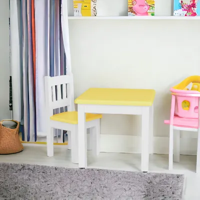 Immagine prodotto di Angolo giochi per bambini gruppo di seduta per bambini tavolo per bambini sedia per bambini in legno di pino massiccio nuovo - bianco e giallo