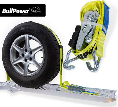 Produktbild von 1x BullPower Spanngurt AZG203 - Autotransport PKW Zurrgurt Reifengurt Transportsicherung - LC 4000 kg / daN mit Ratsche und Haken - 50mm breit