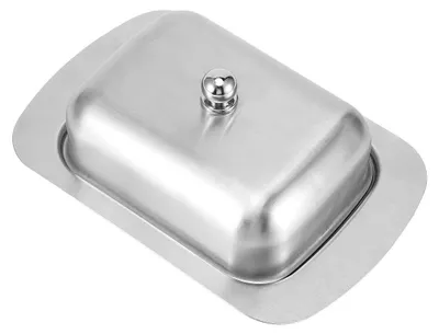 Butterdose aus Edelstahl, doppelwandig, mit Deckel, Silber, 18,5 cm