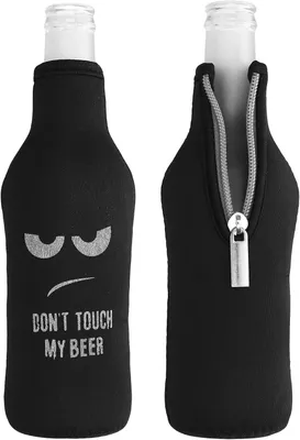 Productafbeelding van Flessenkoeler - Set van 2 - Koeltas van neopreen voor flessen - 330ml fles flesjes bier en frisdrank - In wit - Zwart Don't Touch my Beer