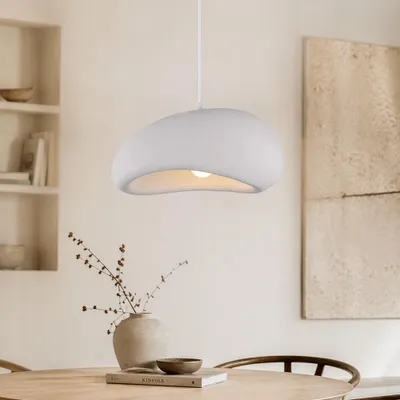 Obrázok produktu pre Závesná lampa Milton & Oldbrook Japandi, Ø 60 cm, Vaduz, biela, vzhľad kameňa