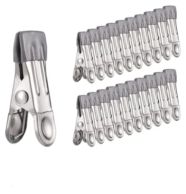 Produktbild von 30 Stück Edelstahl Wäscheklammern, Multifunktionale rutschfeste Metall Wäscheklammern Wäscheklammern Clips für Socken, Schuhe, Handtuch, Lebensmittelversiegelung, Fotos (Grau)