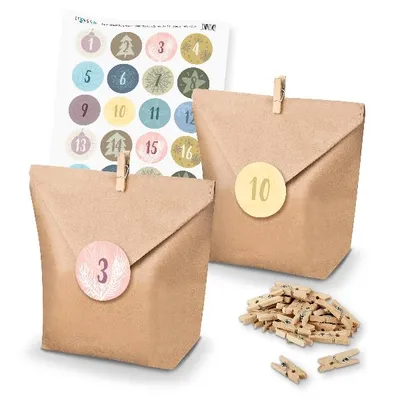 Produktbild von Adventskalender Set 17 Geschenktüten + Klammern + Sticker