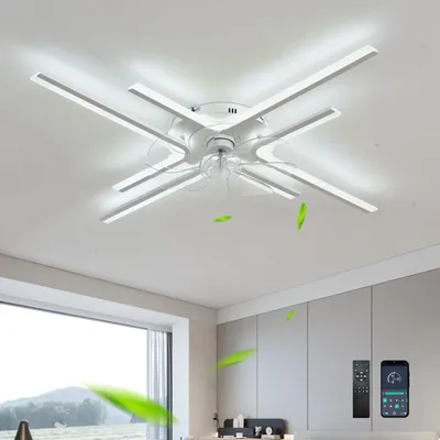 Obrázok produktu pre Moderné svietidlo s ventilátorom a diaľkovým ovládaním cez aplikáciu: Stmívateľný LED stropný ventilátor s osvetlením - 6 rýchlostí ventilátora