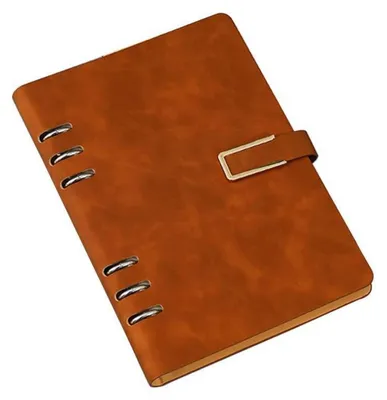 Image de Cahier de notes format A5 avec 6 anneaux, aspect cuir, rechargeable, couleur marron
