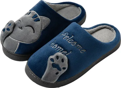 Image de ASKSA Pantoufles en coton pour hommes, Pluesch Hiver Chaud Chaussons Doublés Mules Douces Confortables, Bleu Foncé, Taille : 40-41
