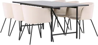 Produktbild von Astrid Essgruppe Tisch schwarz und 6 berit Stühle beige.