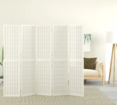 Produktbild von Design 5-tlg. Paravent Japanischer Stil Faltbar 200x170 cm Weiß, Raumteiler 2024 Neu