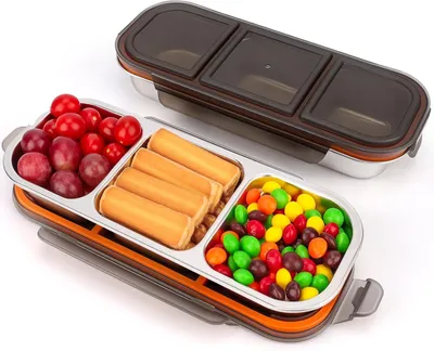 Obrázok produktu pre Musiwanna 2-pack box na desiatu s 3 priehradkami z nehrdzavejúcej ocele, nepriepustná nádoba na desiatu s vekom 600 ml, miska na desiatu na cesty, kovový obedový box, malý bento box na desiatu, omáčky, oriešky, sušienky, zeleninu, ovocie