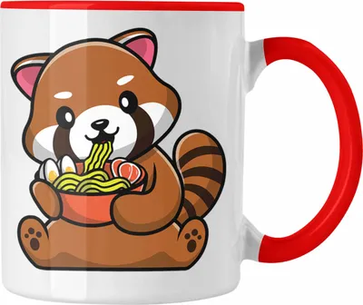 Produktbild von Trendation - Ramen Roter Panda Tasse Musik Kinder Geschenkidee für Jungs Mädchen Lustige Grafik Nudeln (Rot)