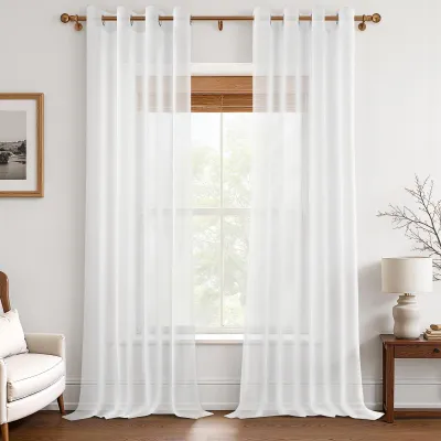 Immagine prodotto di MRTREES Tende a rullo trasparenti, tende a pannello corte con occhielli, effetto lino, ideali per soggiorno, camera da letto, cameretta, colore bianco, dimensioni 245x140 cm (altezza x larghezza), set da 2