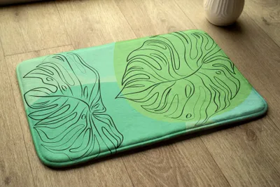 Produktbild von Badteppich Saugfähige - Badezimmer Teppich - Rutschfester Badvorleger Badematte - 90x60 cm - Monstera Blätter