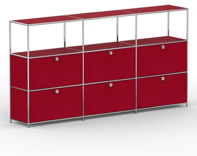 Produktbild von Hochschrank, 3 offene Fächer, 6 Klappen, Breite 227 cm, Rubinrot
