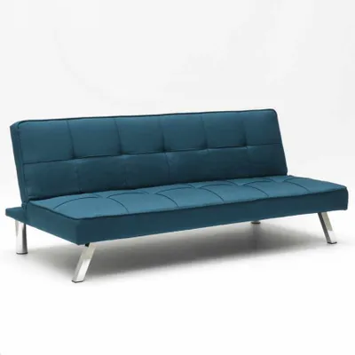 A blue sofa bed on a white background.