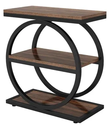 Zdjęcie produktu dla 3-poziomowy stolik pomocniczy HOGA-JW0766, 60 × 30 × 65 cm, czarno-brązowy