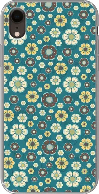 Produktbild von MuchoWow® Handyhülle Schutzhülle Hülle für Telefoonhoesje iPhone XR Retro - Blumen - Muster - Blau Silikon Softcase Handy Hülle - Schutzdeckel