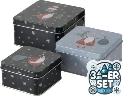 Produktbild von Metallische Weihnachtsgeschenkboxe, vierkante, schwarze graue, sortierte, 9-12 cm, Metall