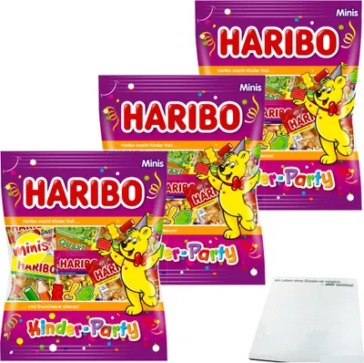 Produktbild von Haribo Kinder-Party Mini Beutel Fruchtgummi teilweise mit Schaumzucker und Cola-Geschmack 3er Pack (3x250g Packung) + usy Block