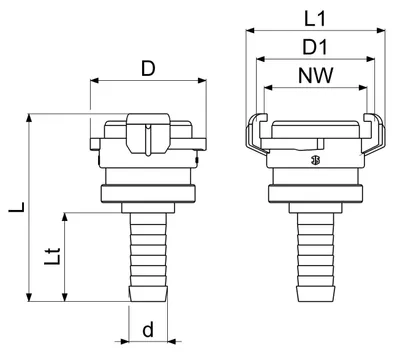Image de Raccords de serrure : Raccord rapide avec contre-écrou, DN15, 1/2", en laiton, conforme aux normes KTW+W270