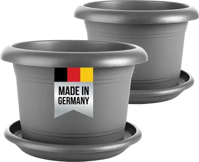 Produktbild von Robustes Pflanzkübel-Set mit Untersetzer, anthrazit, frostsicher, 2 Stück