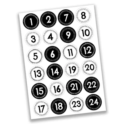 Produktbild von Papierdrachen 24 Adventskalender Weihnachtssticker - Schwarz-weiß Nr 41 - Aufkleber 4cm - zum Basteln und Dekorieren