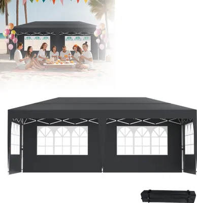 Produktbild von LZQ Skladací altánok 3x6 m so 4 bočnými panelmi, skladací párty stan s UV ochranou, vodotesný, výškovo nastaviteľný, záhradný stan s taškou na vonkajšie použitie a párty, antracitová farba