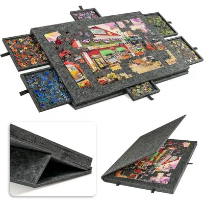 Productafbeelding van Puzzlebord voor 1000 stukjes, puzzeltafel, puzzelplatform, 2-in-1 puzzelstandaard en afdekking, met 6 lades, draagbare puzzelopslag