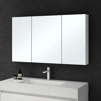 Immagine prodotto di doporro Armadietto a Specchio 120x15x70cm, Specchio da Parete con 3 Ante in Legno Bianco Opaco Spiegelschrank 02