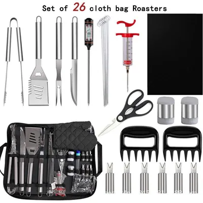 Produktbild von 26-teiliges Grillbesteck-Set aus Edelstahl mit Aufbewahrungstasche, tragbares Outdoor-Grillset, ideales Grillgeschenk fš¹r M?nner