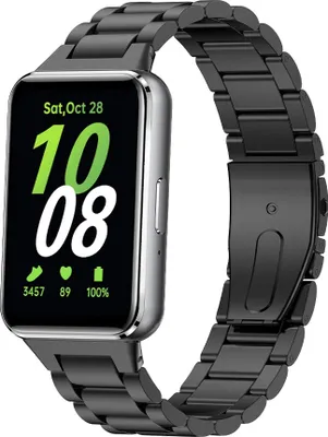 Produktbild von Strap-it Stahlgliederarmband - passend für Samsung Galaxy Fit 3 (schwarz)