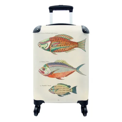 Produktbild von MuchoWow® Koffer Handgepäck Trolley Rollkoffer Kleine Reisekoffer mit 4 Rollen - Fisch - Jahrgang - Meer - Cabin Size < 55x40x23 cm & 55x40x20 cm - Fotokoffer - Kabinenkoffer - Boardgepäck - Reise-Box - Reisekoffer - Reisegepäck - Koffer mit Bild - Trolley für Kinder