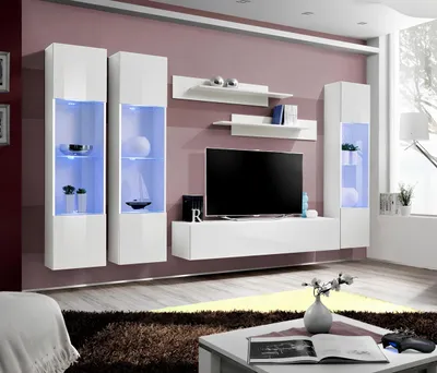 Produktbild von Designer Wohnwand Hänge Vitrine Modern Design Wohnzimmer Luxus Möbel Wand Regale