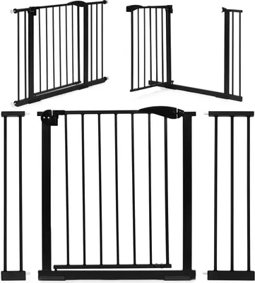 Image de Barrière de sécurité, 74-105 cm, pour escaliers et portes, acier, panneaux supplémentaires, noir, ECOTOYS