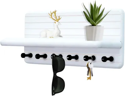Obrázok produktu pre Držadlo na kľúče z dreva s 5 háčikmi, biele, vhodné do chodby a kancelárie
