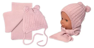 Imagen del producto de Gorro de invierno con pompónes y bufanda, Baby Nellys, color rosa pastel
