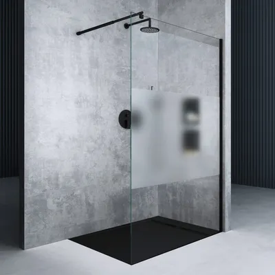 Produktbild von Mai & Mai Walk-In-Duschwand 10mm Glaswand ESG-Sicherheitsglas Teilsatiniert & NANO-Versiegelung 120x200 cm Wandprofil Schwarz