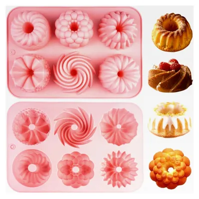 Produktbild von Kleine Silikon Gugelhupfform, 2 Stück, wiederverwendbar, mit Antihaftbeschichtung, für Mini-Kuchen, Kekse, Bagels, Muffins