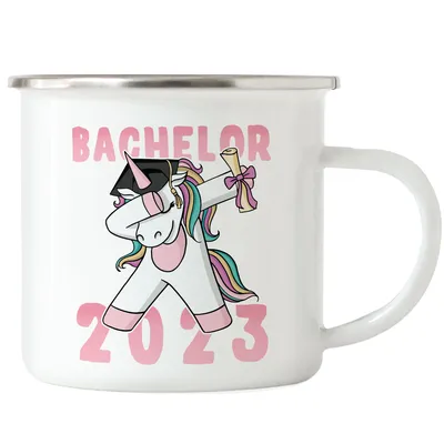 Produktbild von Bachelor 2023 Emaille Tasse Pferd Einhorn Abschlussgeschenk Dab Cool Humorvoll Geschenkidee