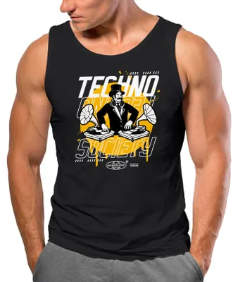 Produktbild von Herren Tank-Top Techno Print Musik Retro Grafik Aufdruck Schriftzug Fashion Streetstyle Muskelshirt Neverless® schwarz L