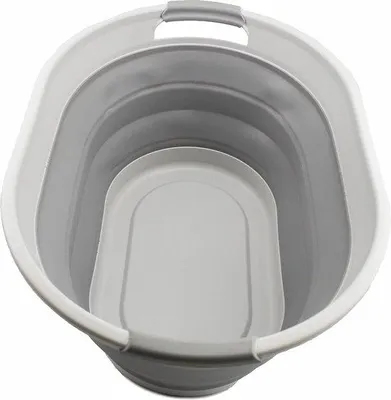 Image de Paniers à linge ovales compacts en plastique, blanc/gris