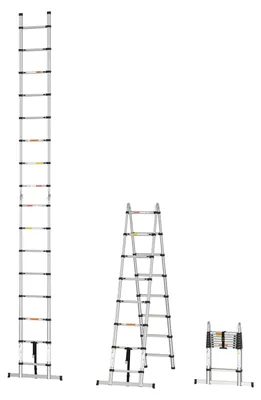 Immagine prodotto di Scala in alluminio - Scala telescopica da 5 metri (2,5 + 2,5 metri) - Pieghevole - Multiuso - Antiscivolo - Portata massima 150 kg - Adatta per lavori e uso domestico