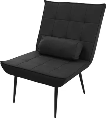 Produktbild von ML-Design Loungesessel Schwarz  Moderner Polstersessel mit Lendenkissen für Wohnzimmer Retro Design-Sessel mit Metallbeinen Kunstleder PolyurethanAkzentstuhl