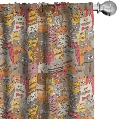 Immagine prodotto di ABAKUHAUS Tende per gatti, tende, motivo psichedelico colorato con simpatici gattini astratti, mascotte vintage, fumetto bizzarro, 2 pezzi 75 x 225 cm, multicolore