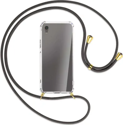 Produktbild von Handykette Backcover-Schutzhülle mit Band (Metall goldfarben) für Sony Xperia XA1 Ultra - dunkelgrau