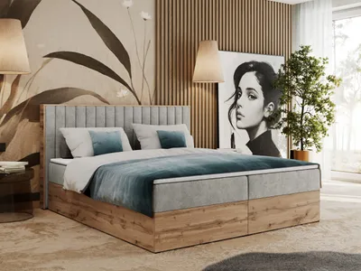 Produktbild von Boxspringbett, Zwei Bettkästen, Komplett-Set mit Matratze und Topper - Albero-4 - 120x200cm - Hellgrau Struktur - H4