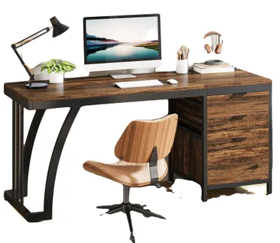 Imagen del producto de Escritorio con cajones reversibles, amplia superficie de trabajo, color marrón 01