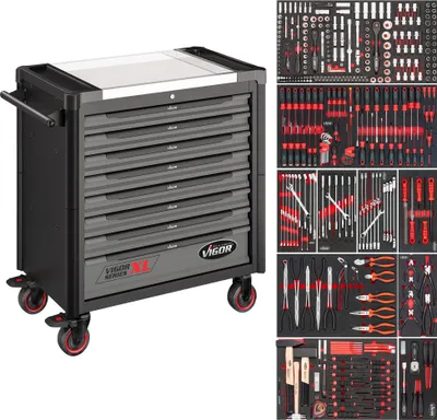Produktbild von VIGOR Werkstattwagen Series XL Edelstahl-Arbeitsplatte mit Sortiment V4481/416